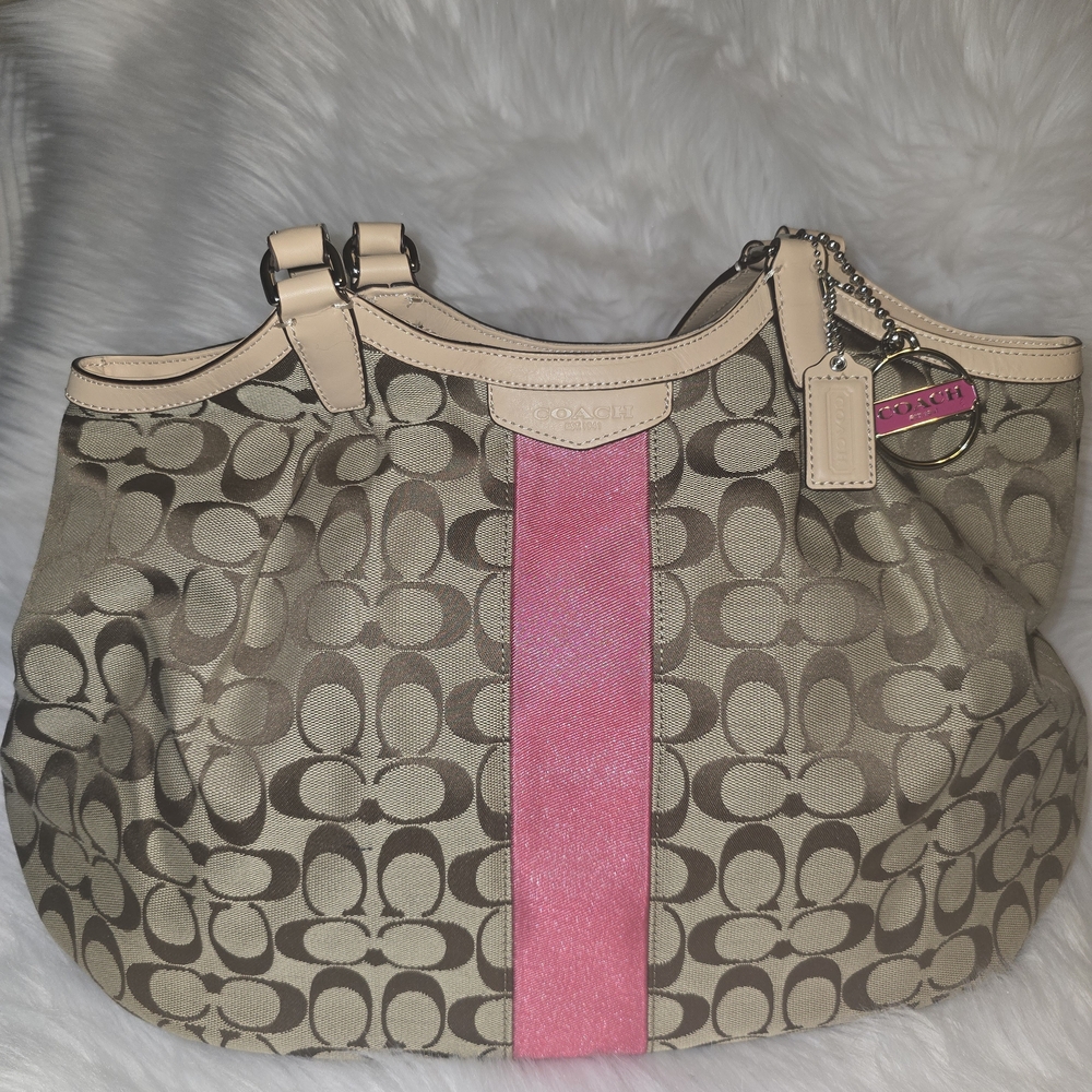 Coach Signature Canvas Tote Bag - Pink and Tan